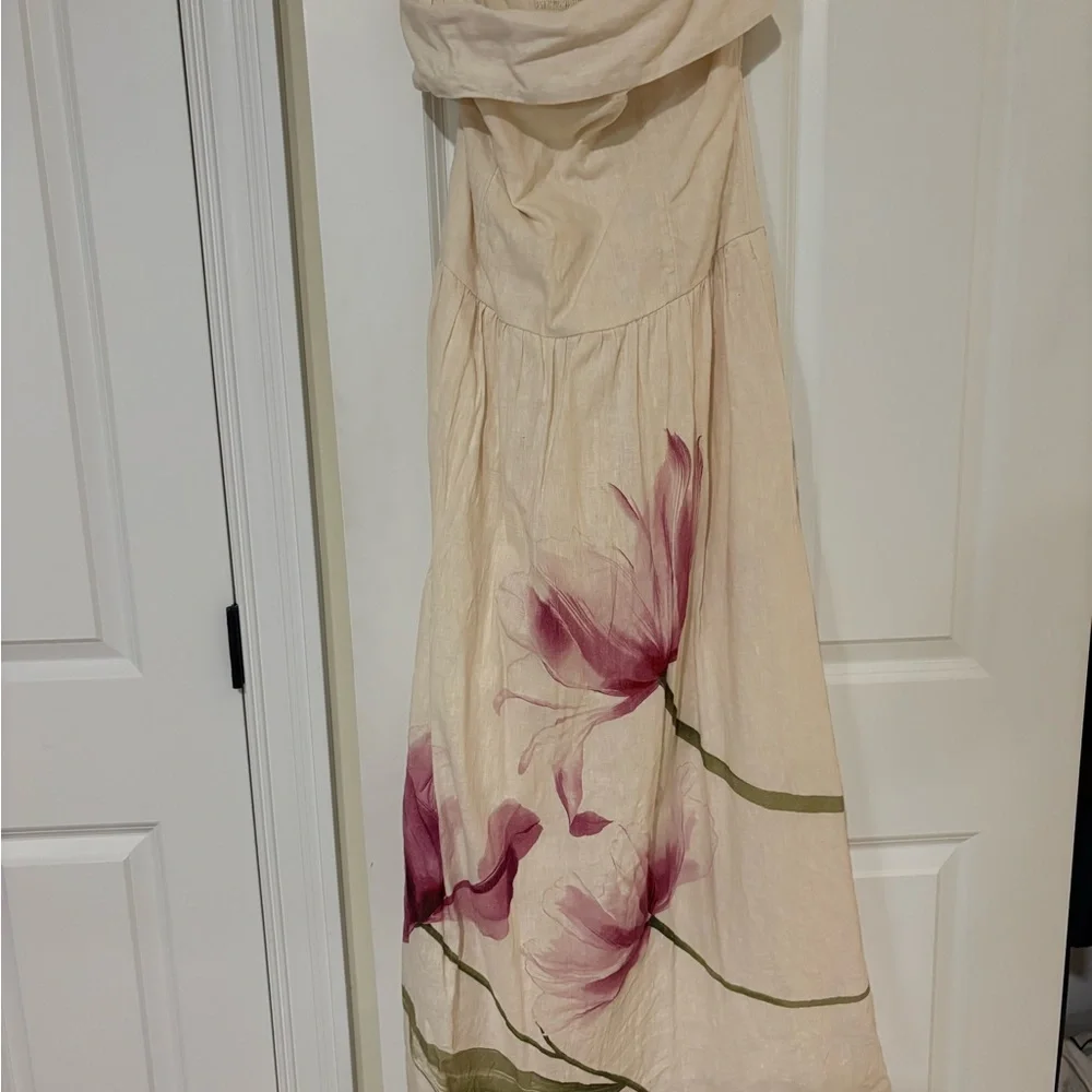 Cream Floral Maxi Dress with Pink Bloom Print